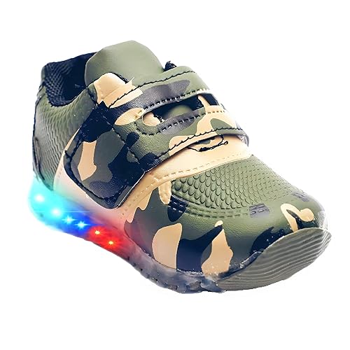 BOOMER CUBS Kids Unisex Military Pattern Synthetic Leather LED Shoes for Boys and Girls