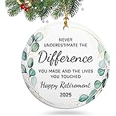 Retirement Christmas Ornament 2025,Happy Retirement Gifts for Women, Men,Retired Gifts Christmas Ornaments for Coworkers,Boss, Teacher,Ceramic Christmas Tree Decorations Ornament Xmas Keepsake