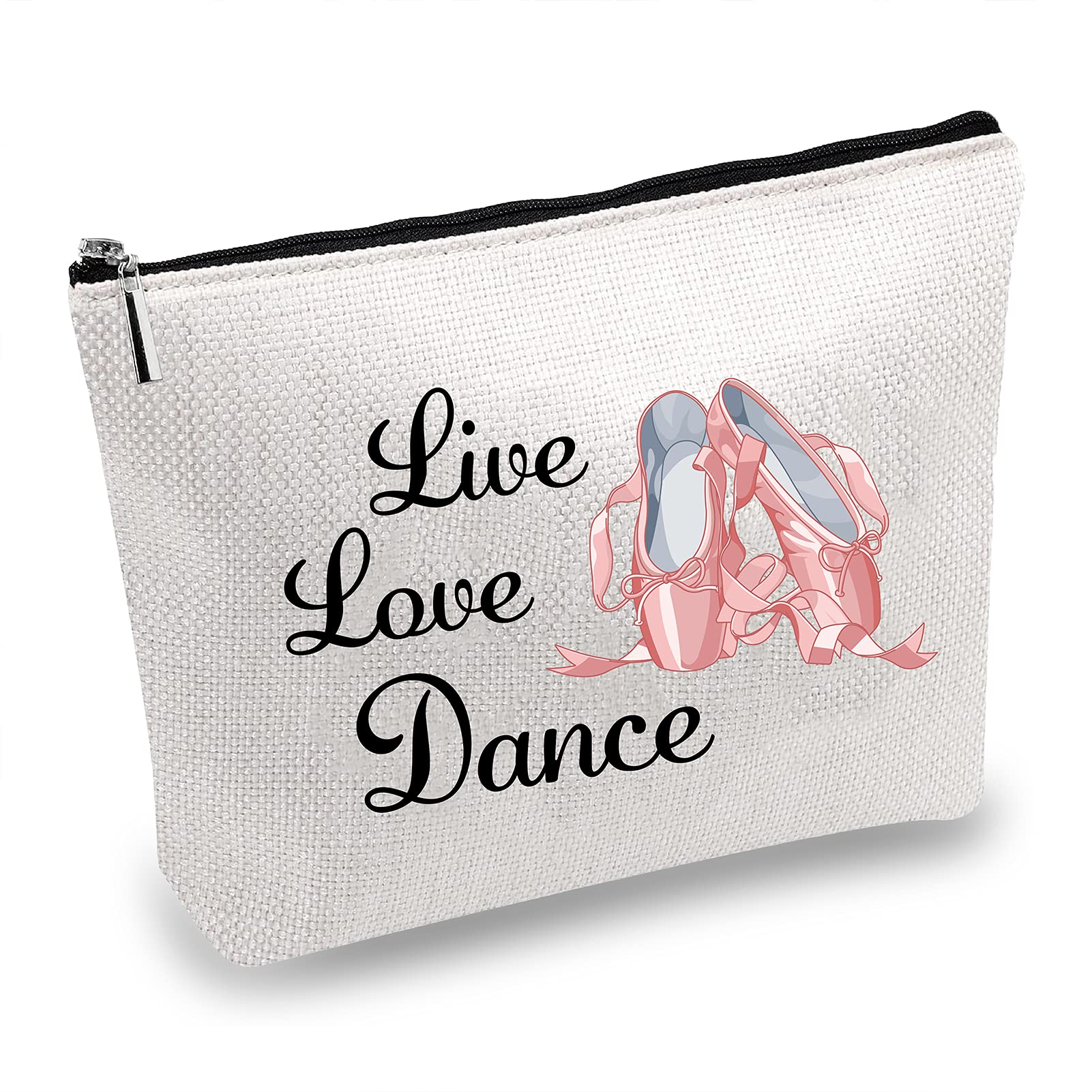 CREATCABIN Canvas Make Up Bags Printed Cosmetic Live Love Dance Bag DIY Craft Multi-Function Pouches with Zipper Toiletry Bag for Keys Headset Lipstick Card Pencil Case Christmas Gifts 10x7inch
