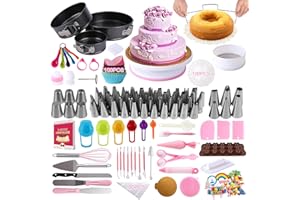 Cake Decorating Supplies Set，DAFONSO 464 Pcs with Non-Slip Cake Turntable and Springform Cake Pans，Icing Piping Tips Set，Choc