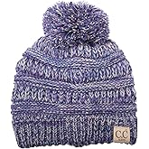 C.C Kids Beanie Ages 2-7 Warm Chunky Thick Stretchy Knit Slouch Beanie Skull Kids Hat with Pom (3 Tone Purple)
