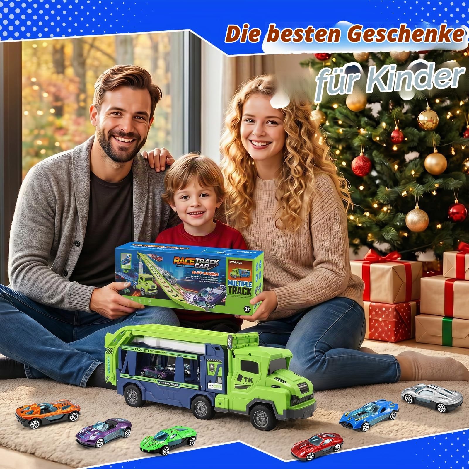 Kinderspielzeug ab 3 4 5 6 7 8 Jahre,LKW Transporter Truck Geschenk Junge 2-6 Jahre Faltbare Rennbahn Truck Spielzeug ab 6 7 8 Jahre Truck Spielzeugauto Kinder Geburtstagsgeschenk Junge 3-8 Jahre 7