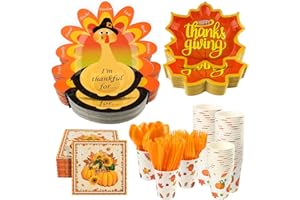 350 Pcs Thanksgiving Party Supplies, Lorvain Fall Party Tableware Set (Serve 50) with Turkey Maple Leaf Disposable Plate Cup Napkin Balloons Cutlery Tablecloth for Autumn Party Decoration