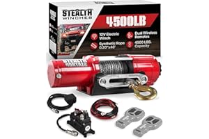 Stealth Winches 4500 lb 12V Electric Winch with Synthetic Rope & 2 Wireless Remote Kit for ATV UTV Jeep Truck Boat Trailer Car Towing Recovery, Heavy Duty Portable Off Road Winch with Mounting Plate