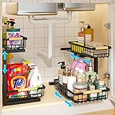 REALINN Under Sink Organizer, 2 Pack Height Adjustable Under Sink Organizers and Storage, 2 Tier Pull Out Drawer Cabinet Storage for Kitchen Bathroom