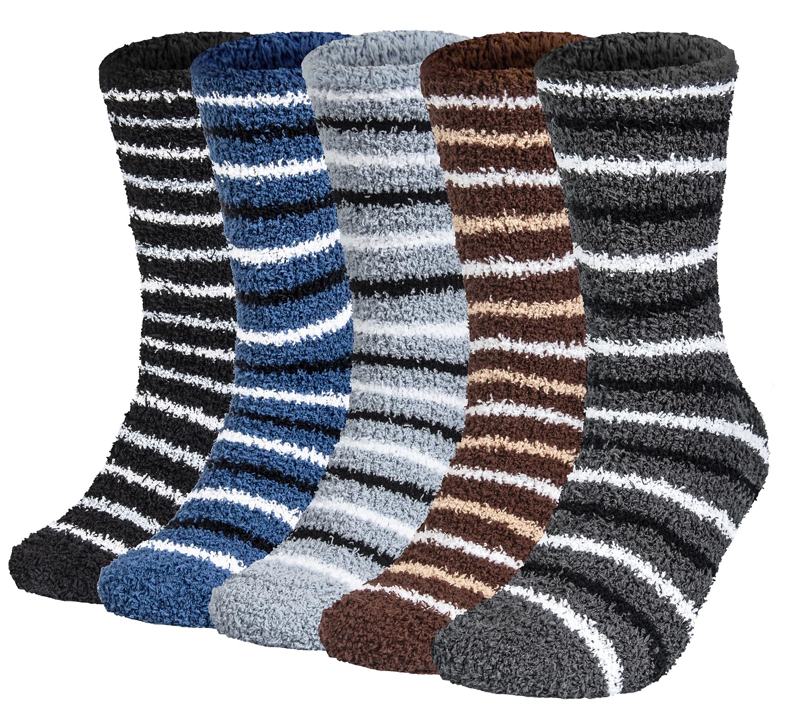 Chalier Cozy 5 Pairs Mens Fluffy Slipper Socks, Thermal Comfy High Elasticity Sock - Thick Home Bed Socks for Winter