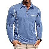 UNQPJUS Mens Athletic Polo Shirt Lightweight Long Sleeve Button Collar Shirts with Pocket