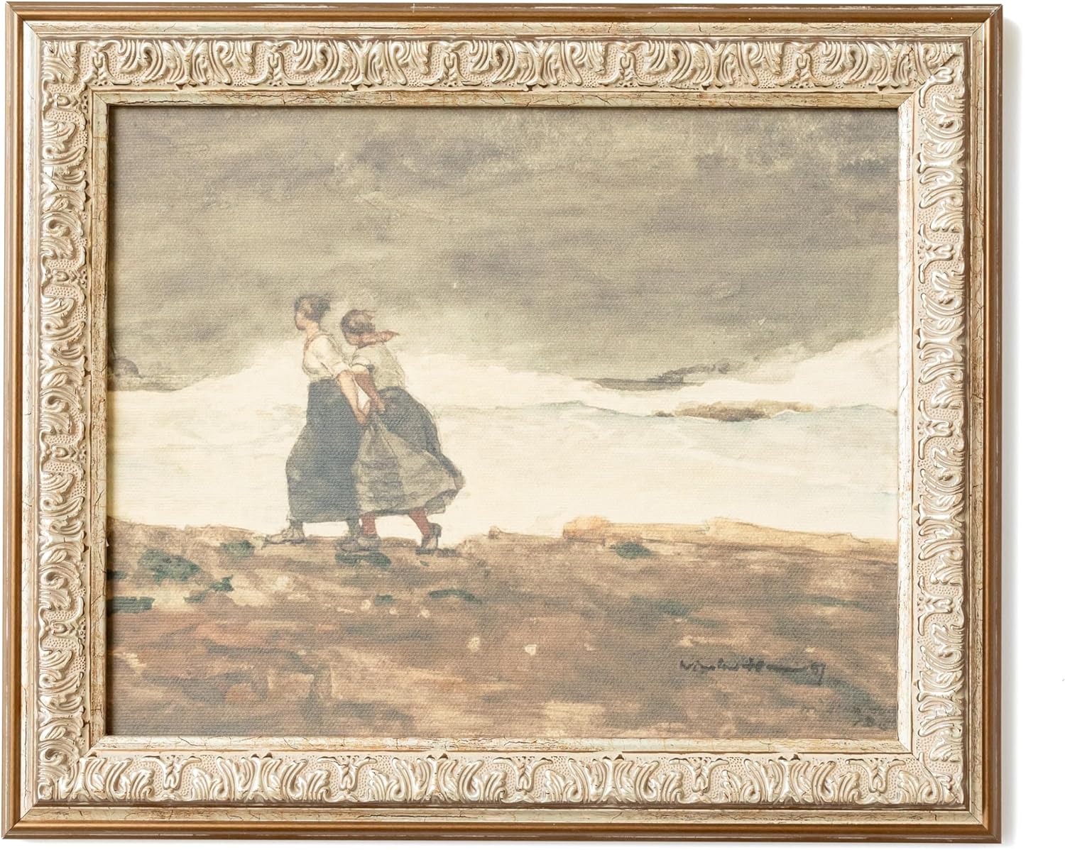 Wall Décor - Petal Lane Antique Wall Decor - Framed Antique Decor - Make Your Own Gallery Wall Frame Set - Dark Academia Wall Decor - Canvas Wall Art with Vintage Frame (Sisters)