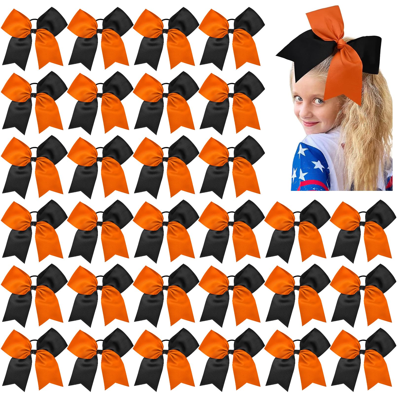 Photo 1 of **MISSWING PARTS**30PCS 8" Large Cheer Bows Orange Black Cheerleading Bows Girl Hair Bows with Ponytail Holder Bow Hair Ties for Cheerleaders SoftbalCompetition Sports