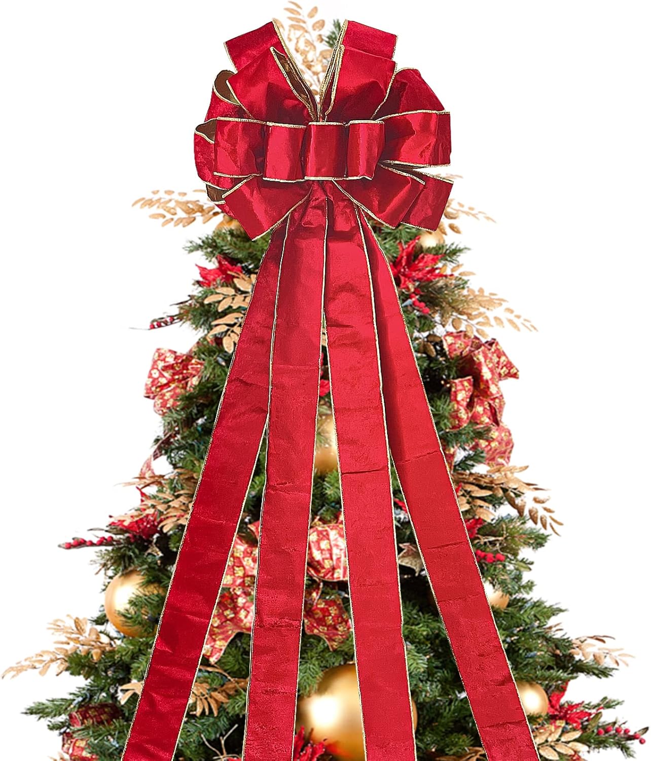 Bows & Ribbons - Red Bows for Christmas Tree 13x 53 Inch/Pieces Christmas Tree Topper Bow Red Velvet Fabric Bows Winter Decor for Home Christmas Garland Wedding Party (Red)