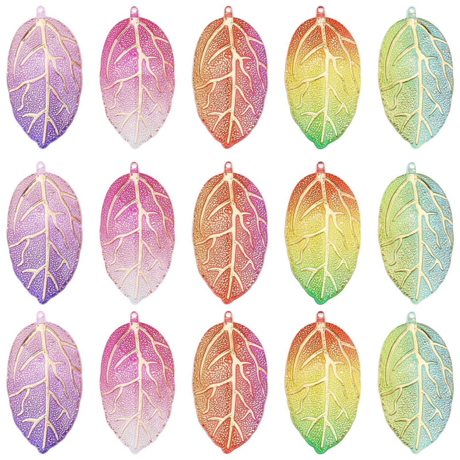 VGOL 50PCS Colourful Leaf Charms Acrylic Leaf Pendants DIY Craft Making Decorations Embellishments Ornaments for Bracelet Necklace Card Making Phone Case