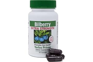 Yerba Prima Bilberry Extra Strength, 50 Caps - Maximum Absorption, Convenient One Pill A Day, USA Made, Promotes Eye Health, Over 30 Years of Research, A Brand You Can Trust