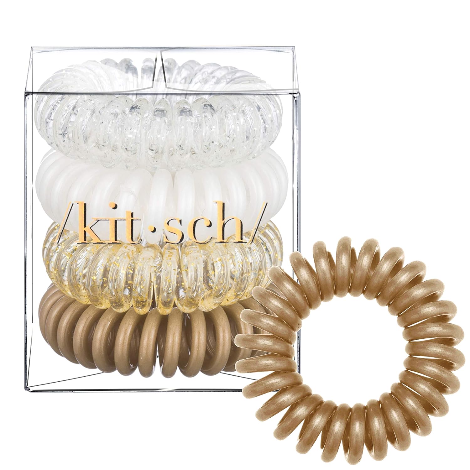 Kitsch Spiral Hair Ties, Coil Hair Ties, Phone Cord Hair Ties, Hair Coils - 4 Pcs, Blonde