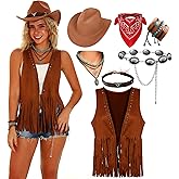Womens Western Cowgirl Costume Cowboy Outfits Tassels Fringe Vest Hat 7pcs Set
