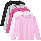 HIAHIF 5 Pack Cotton Girls Long Sleeve Shirts Toddler Soft Basic T-Shirts Top Kids Crewneck Layering Tees