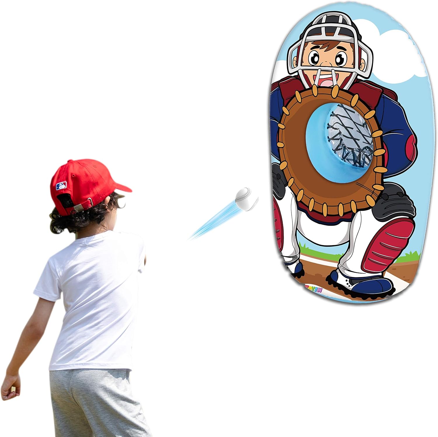 JOYIN T-Ball Baseball Toy Set Including Tee Ball Set, Baseball Bat and Inflatable Baseball Catcher for Outdoor Sports Baseball Toy Yard Game for Kids: Toys & Games