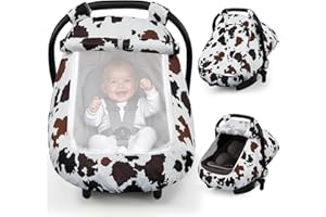 Elstey Car Seat Cover Baby, Minky Dot Carseat Covers Baby Girls, Lightweight Infant Car Seat Cover Canopy with 2 Layers Breathable Mesh Windows, Stroller Carrier for Babies Newborn Essentials