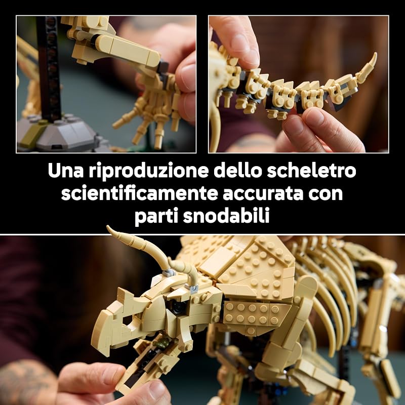 Jurassic World Fossili di Dinosauro: Triceratopo - Kit Modellismo per Adulti con Minifigure del Dr. Gerry Harding - Decorazione per Scrivania o Scaffale - Regalo per Fan di Jurassic Park - 77985