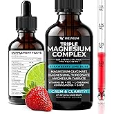 WELVIUM Triple Magnesium Complex Liquid Drops - High Absorption Magnesium Glycinate Supplement, L-Threonate, Taurate 500mg - Ashwagandha, L-Theanine, 5-HTP, Vitamins B6, B12 for Mineral Balance