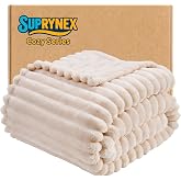 SUPRYNEX 330GSM Ribbed Fleece Throw Blanket for Couch, Cream, 50"x60" | Super Soft Plush Flannel Blanket; Lightweight Home Decor; Gift for Her; All-Season Comfort for Couch, Sofa and Travel