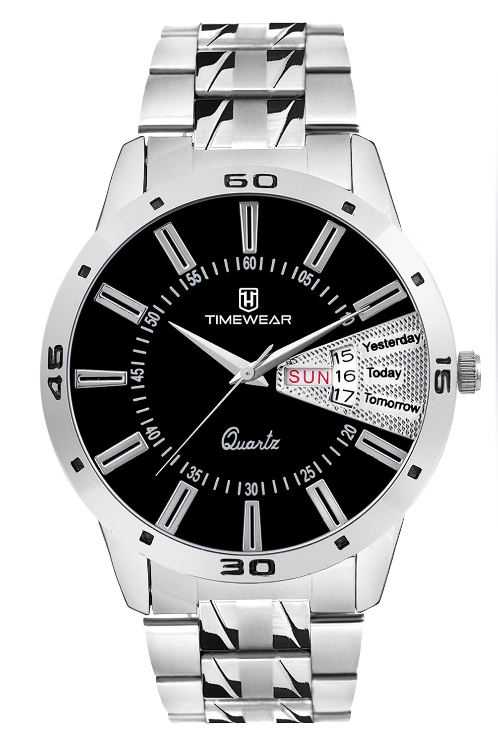 timewear analog black dial day and date watch for men