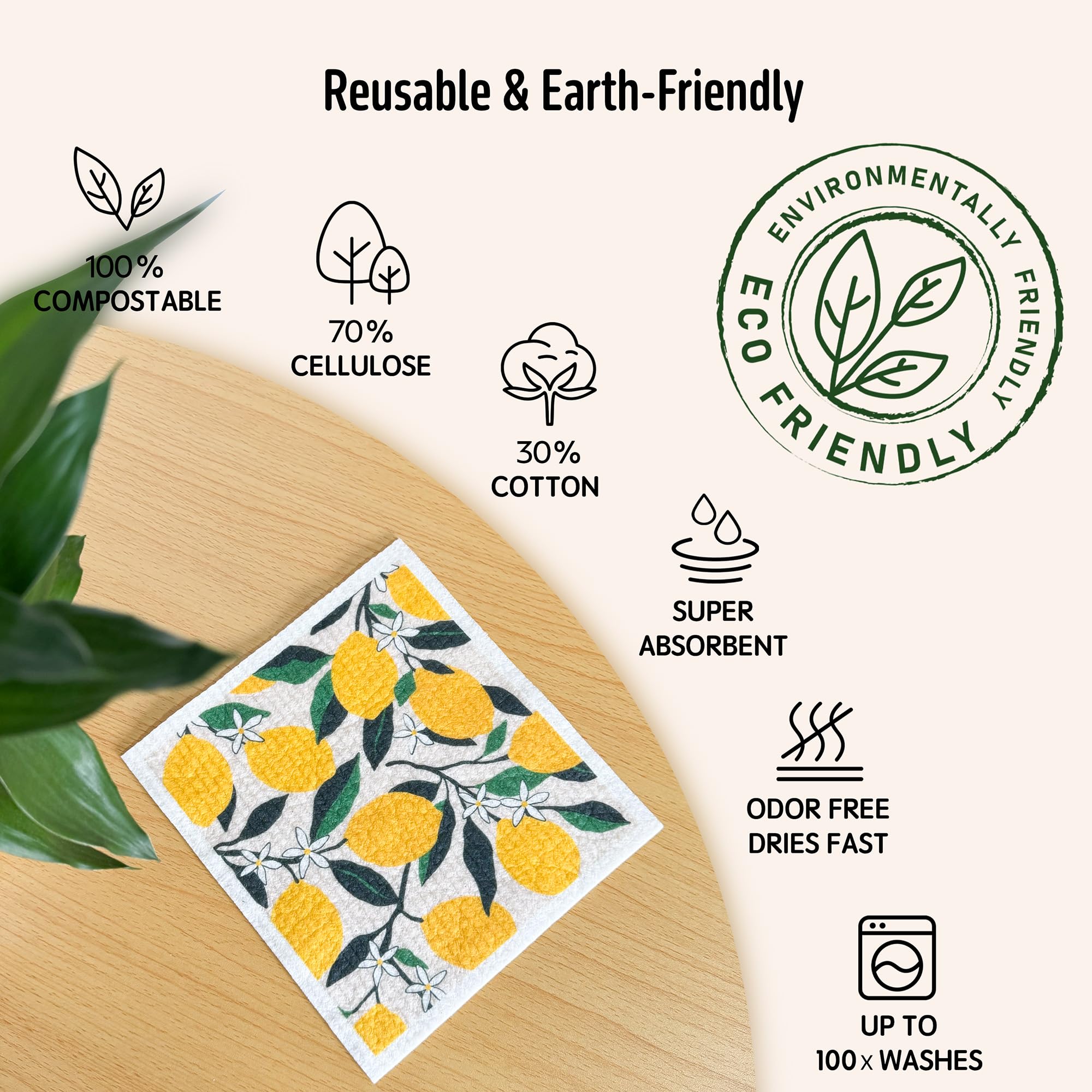 Swedish Dishcloths for Kitchen, Swedish Dish Cloths 5 Pack, Super Absorbent Reusable Paper Towels Washable, Biodegradable, Quick Drying, Dishwasher Safe