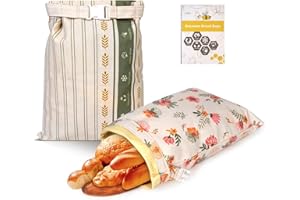 Essovee 2 Pack Cotton Beeswax Bread Bags - Large Reusable Cotton Linen Food Storage Covers for Sourdough & Homemade Bread, Wa