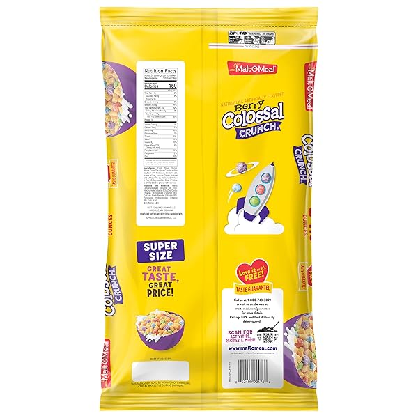MALT-O-MEAL BERRY COLOSSAL CRUNCH CEREAL, SWEETENED CORN AND OAT BREAKFAST, FAMILY SIZE RESEALABLE 34.5 OZ BAG
