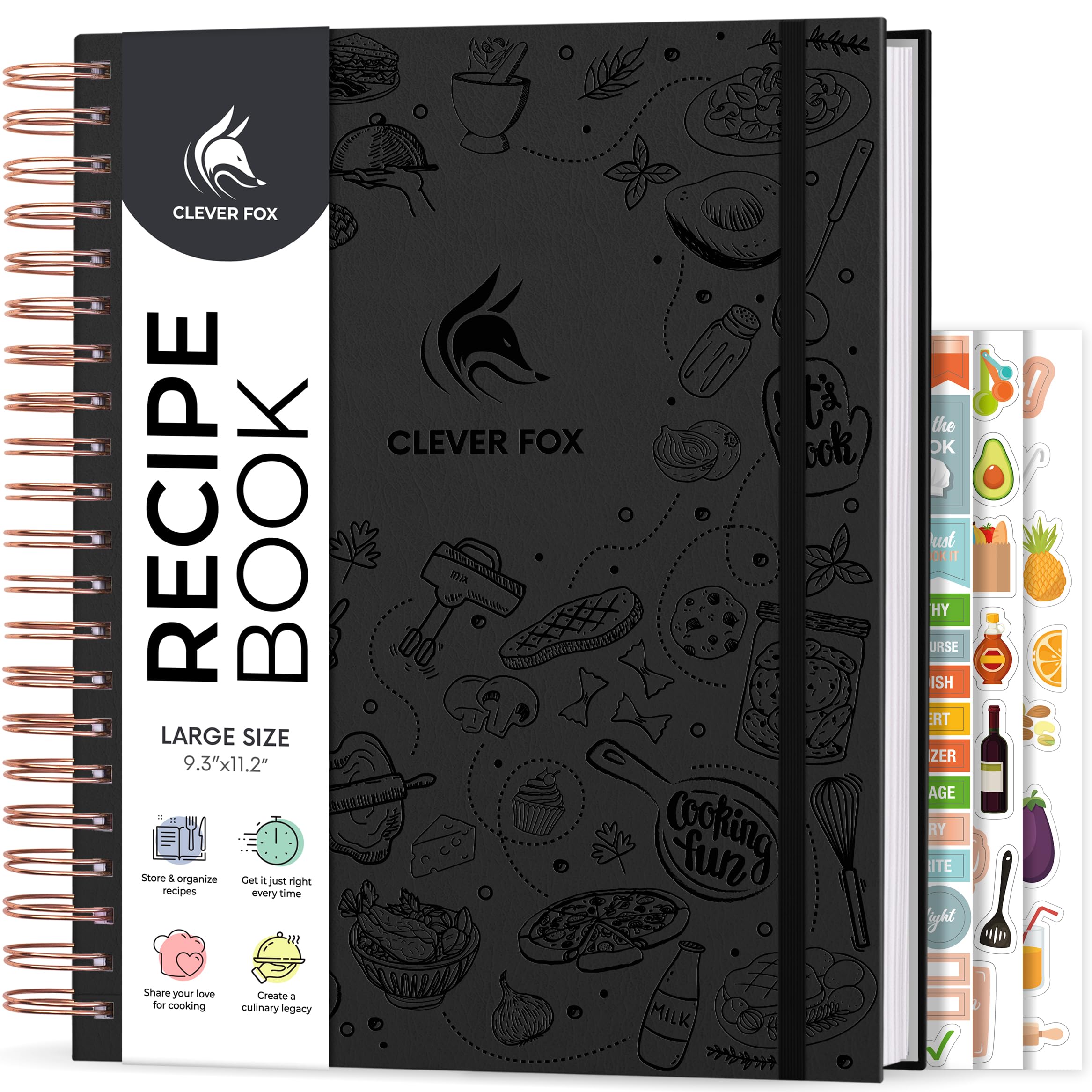Clever Fox Recipe Book Spiral – Make Your Own Family Cookbook – Blank Recipe Notebook Organizer – Empty Cooking Journal to Write In Recipes – Large Size, 21 x 28cm, Hardcover (Black)