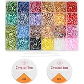 GTAAOY 9600pcs Tube Beads Kit for Adults, Glass Bugle Seed Beads for Jewelry Making, Small Craft Bead for DIY Bracelet Necklaces Craft Making with Two Crystal String (7mm/24 Colors)