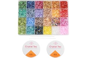 GTAAOY 9600pcs Tube Beads Kit, Glass Bugle Seed Beads for Jewelry Making, Small Craft Bead for DIY Bracelet Necklaces Craft Making with Two Crystal String (7mm/24 Colors)