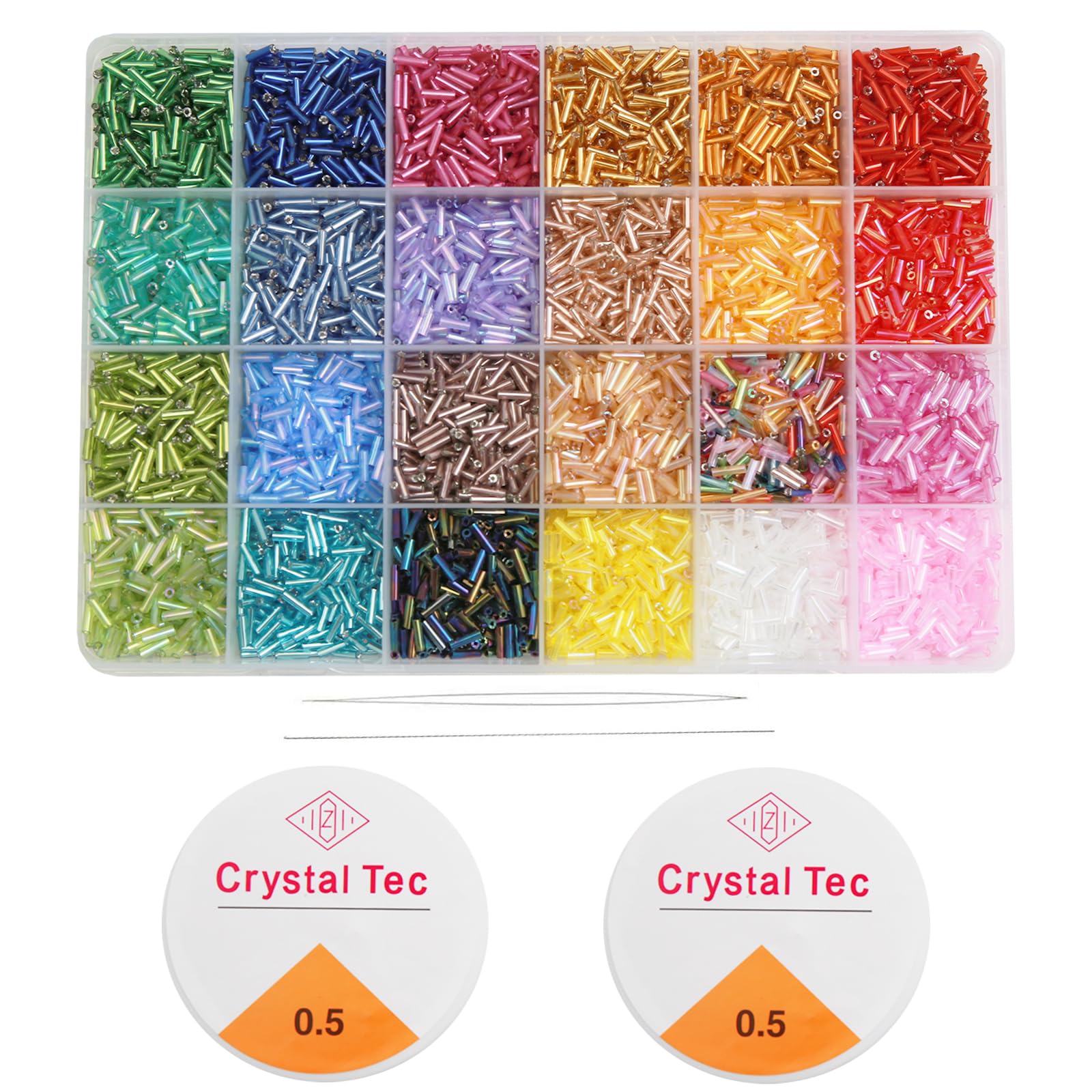 Photo 1 of GTAAOY 9600pcs Tube Beads Kit, Glass Bugle Seed Beads for Jewelry Making, Small Craft Beads for DIY Bracelet Necklaces Craft Making with Two Crystal String (7mm/24 Colors)