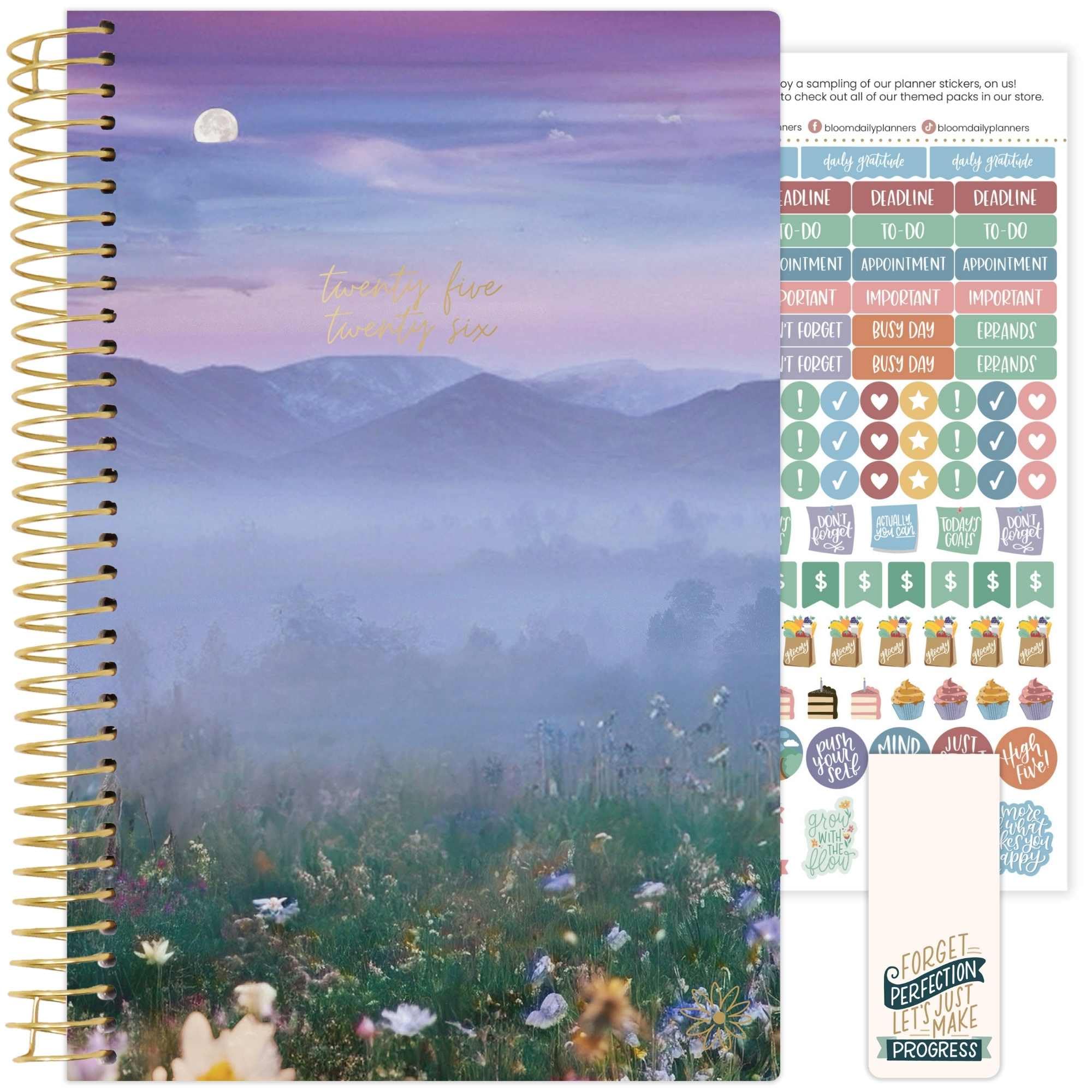 Photo 1 of bloom daily planners 2025-2026 Academic Year Daily Planner (July 2025 - July 2026) - A5 Weekly & Monthly Calendar Agenda Organizer Book with Stickers - 5.5" x 8.25" - Mystical Mountains