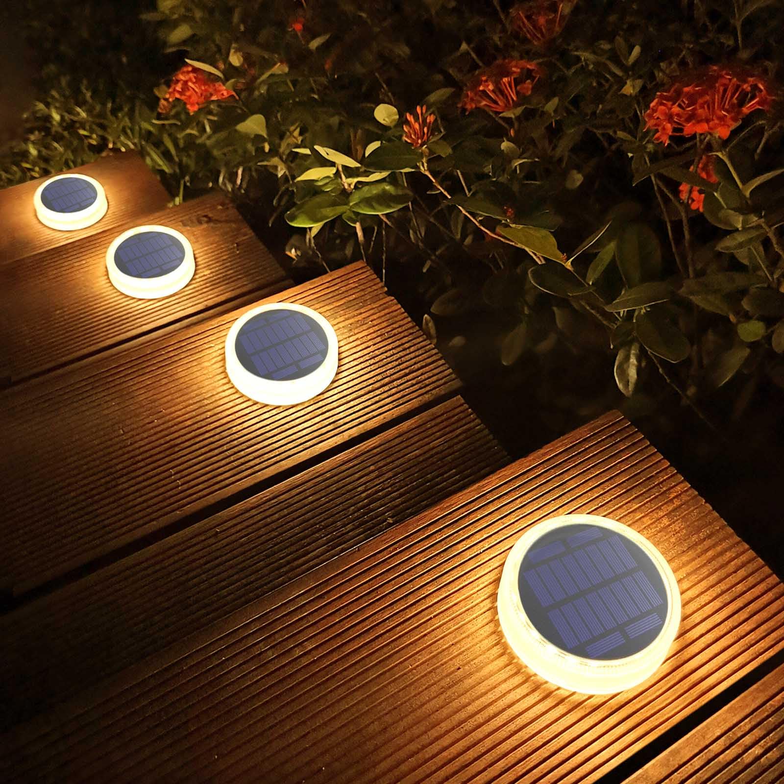 Lacasa Solar Decking Lights, 30LM 4 Pack Solar Powered LED Step Light Warm White 2700K, IP68 Waterproof Auto ON/Off Solar Dock Lights Light up All Night for Outdoor Garden Driveway Pathway Lighting