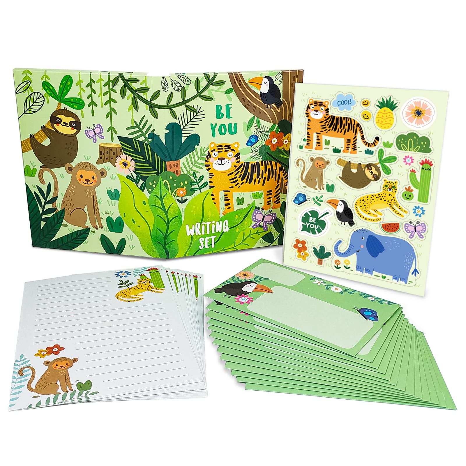 Paper Master Lined Stationary Set for Kids - Safari Animal Design, 30 Sheets + 20 Envelopes, 8.3 x 5.9 Inch Each