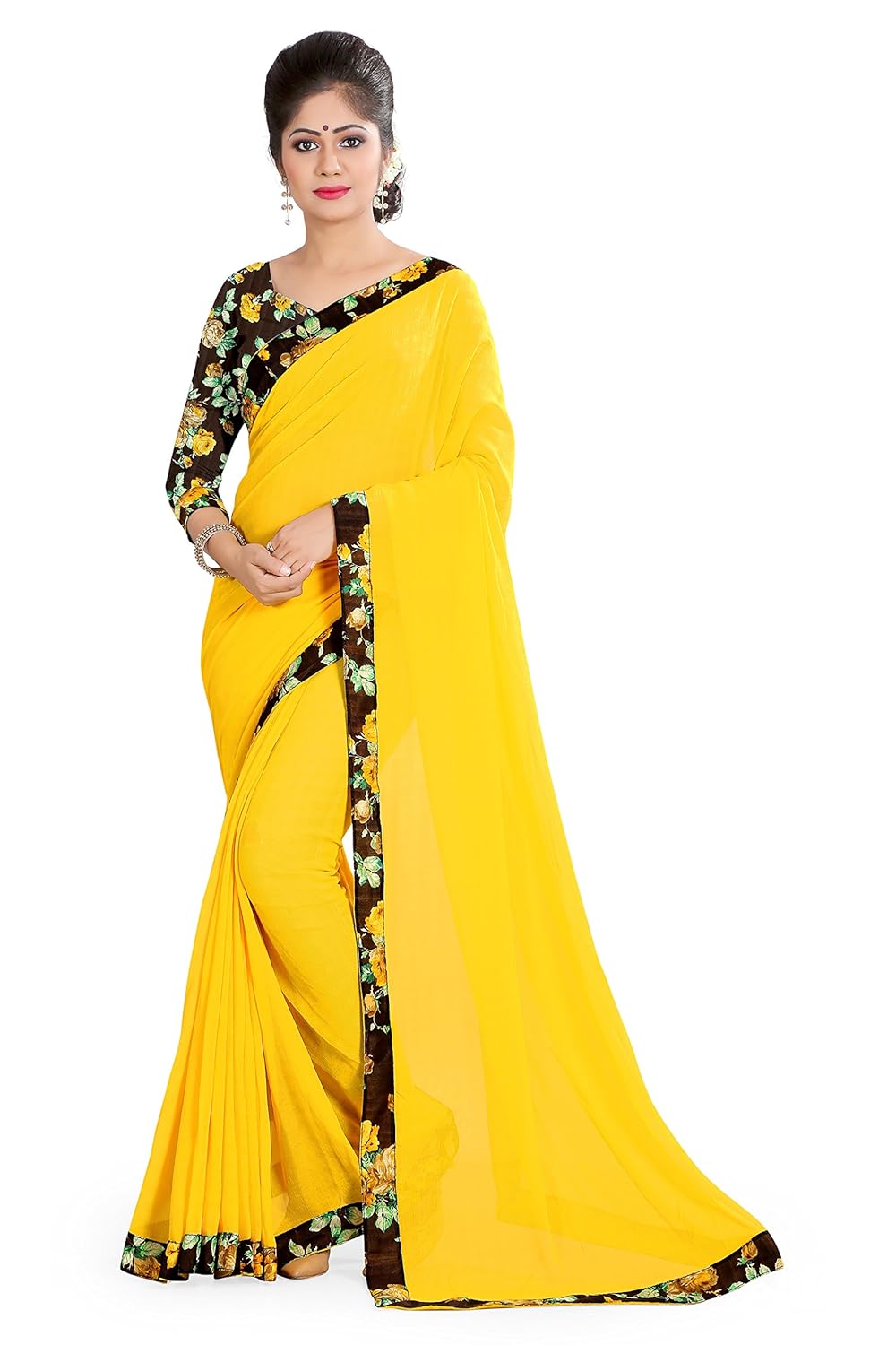 oomph! women's georgette saree with blouse piece