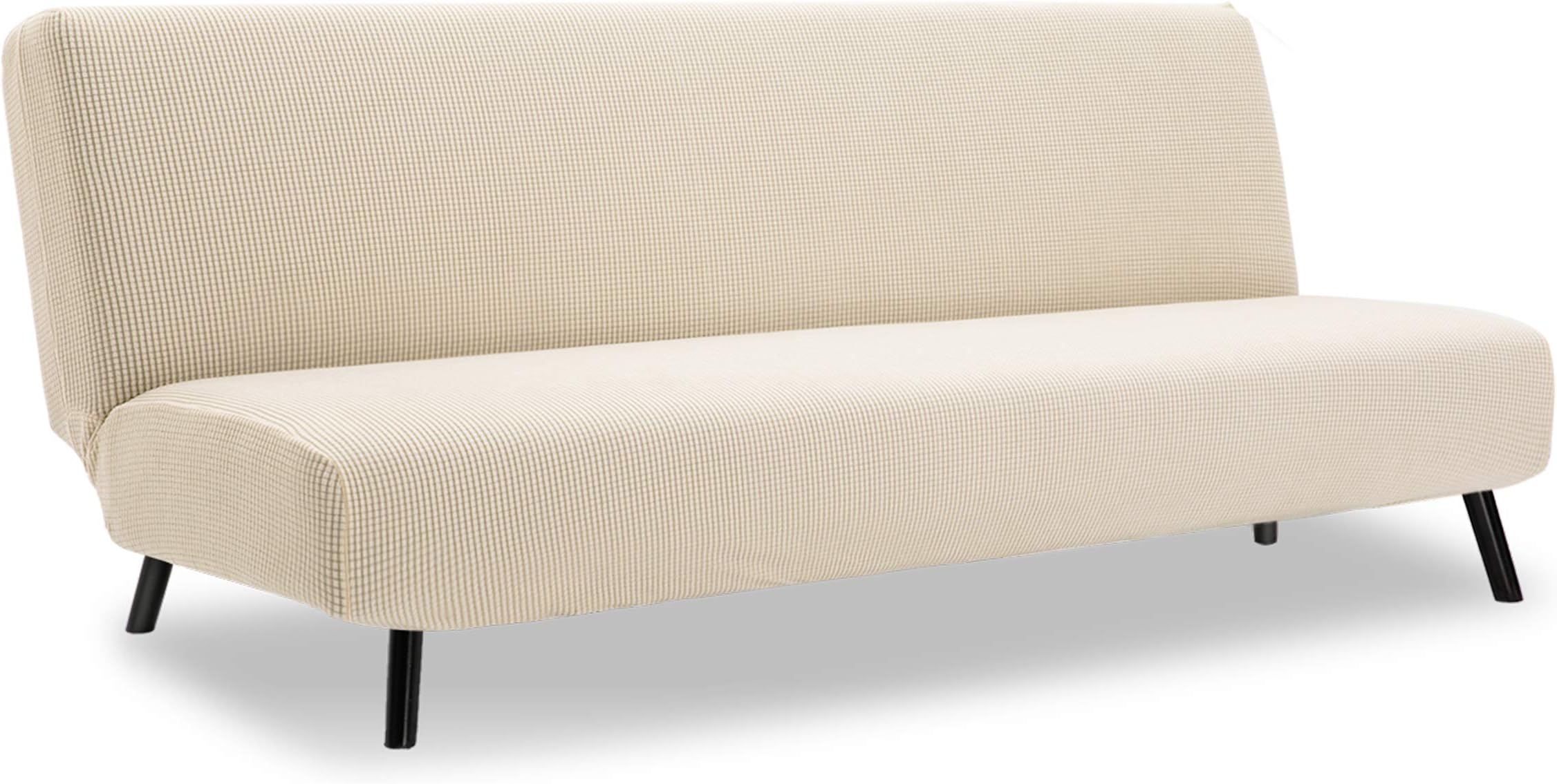 TIANSHUStretch Futon Cover Armless Sofa Bed Cover, Anti-Slip Protector for Couch Without Armrests, Spandex Jacquard Fabric Futon Slipcovers (Ivory)