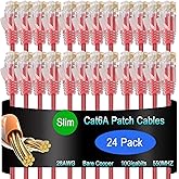 Lysymixs Cat6a Slim Ethernet Patch Cable 5 ft (24 Pack), Cat6a Patch Cable for Data Centers, Cat 6 Patch Cable 10G, Network P