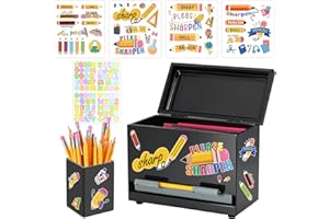 SYMDROMIA Pencil Dispenser for Classroom Stainless Steel Pencil Holder for Desk, Pencil Dispenser Set with Silicone Organizer & 5 Stickers, Back to School Classroom Must Haves Teacher Supplies (Black)