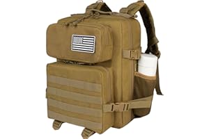 TBNBO Khaki 25L Small Military Tactical Backpack for Men,Daypack for Work and Gym, Molle Back Pack for Motorcycle, Assault Pack EDC Bug Out Bag, Hiking Fishing Rucksack with Bottle Holder on Both Sides