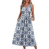 WIHOLL Summer Dresses for Women Flowy Casual Midi Dress Beach Vacation Sundresses with Pockets