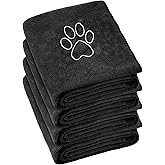 Chumia 4 Pack Dog Towels for Drying Large Microfiber Grooming Tools Absorbent Soft Bath Supplies with Embroidered Paw for Small Medium Pet Products(16 x 32 Inch,Black)
