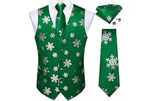 DiBanGu Christmas Men's Suit Vest and Tie Snowflake Waistcoat Necktie Pocket Square Cufflinks Set Festival Party Gifts