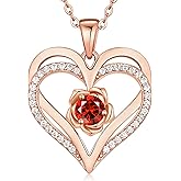 CDE Valentines Day Gifts for Women S925 Silver Rose Gold Heart Birthstone Necklaces for Women，Ideal Anniversary or Birthday Jewelry Gifts for Wife Girlfriend Her