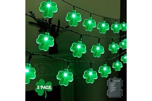 LJLNION St. Patricks Day String Lights Outdoor, 50 LED 16 FT Shamrocks Decorative Green Leaf Lights Battery Operated, 8 Lighting Modes & Timer, Waterproof for Home Garden Party Decoration, 2 Pack