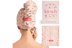 Kitsch XL Microfiber Hair Towel Wrap for Women – Ultra Absorbent Microfiber Towel for Wet, Curly, Long or Short Hair – Quick Dry, Anti-Frizz Hair Wrap – Cherry Print, 40x24 inches