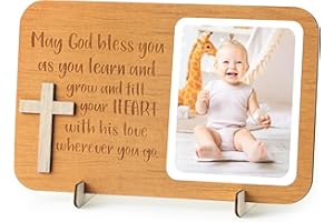 CJiangpo Baby Baptism Gift Picture Frame, May God Bless You Baptism Photo Frames Religious Christening Gifts for Godchild from Godmother Godfather, Catholic Dedication Christmas Presents for Boy Girl