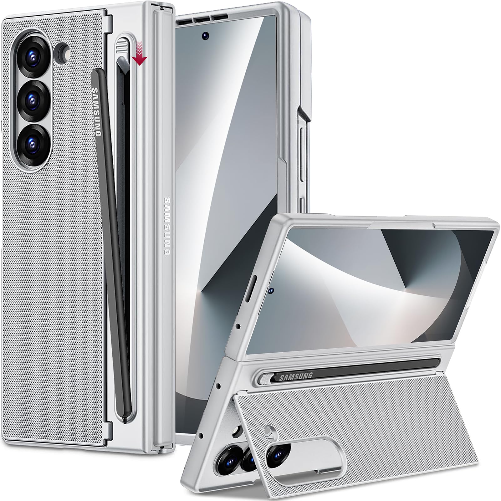 Photo 1 of Miimall for Galaxy Z Fold 7 Case with S Pen Stylus Holder Slot [Military Grade Drop] [Built-in Clear Screen & Invisible Kickstand] Slim Thin Protective Phone Case for Galaxy Z Fold 7 5G Cover Silver