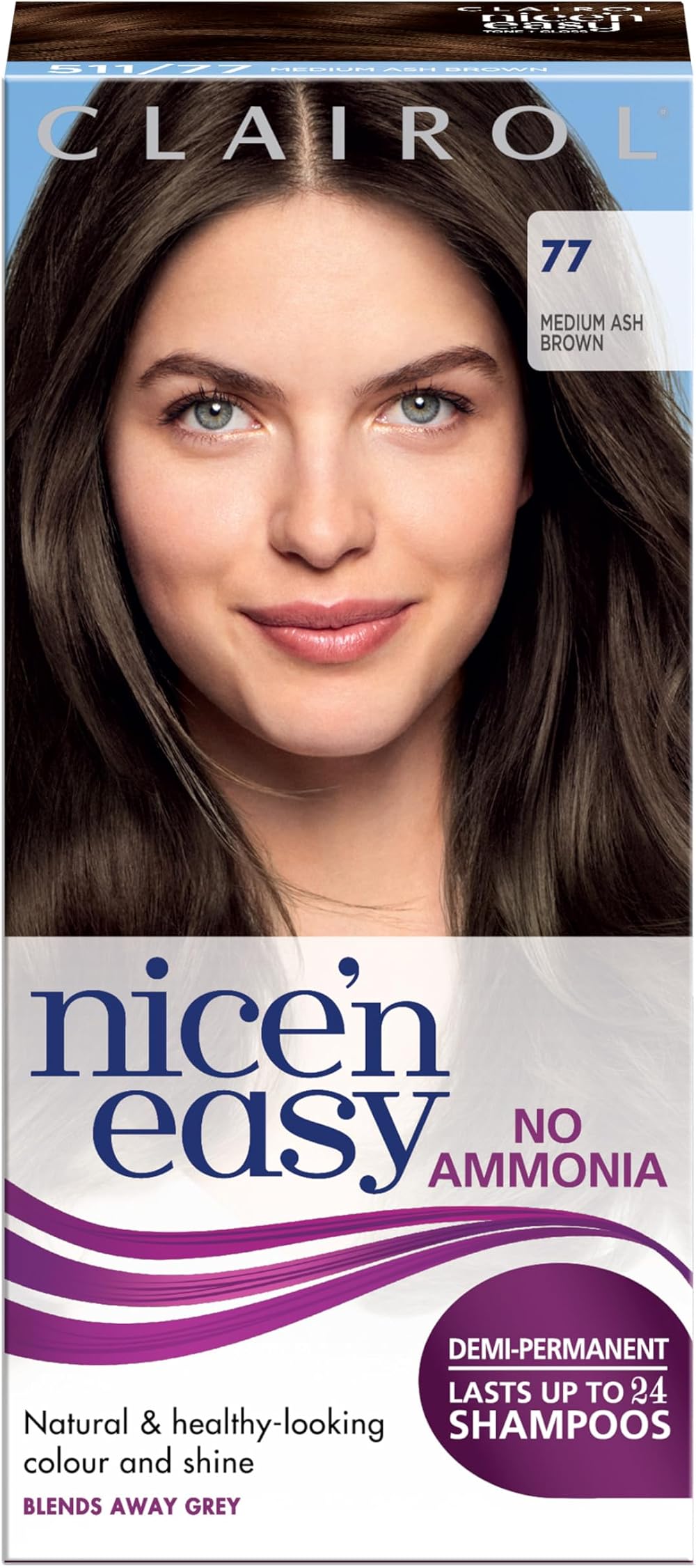 Clairol Nice'n Easy No Ammonia Hair Dye 77 Medium Ash Brown Natural Looking