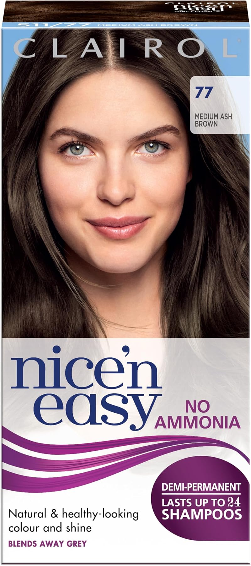Clairol Nice'n Easy No Ammonia Hair Dye 77 Medium Ash Brown Natural Looking